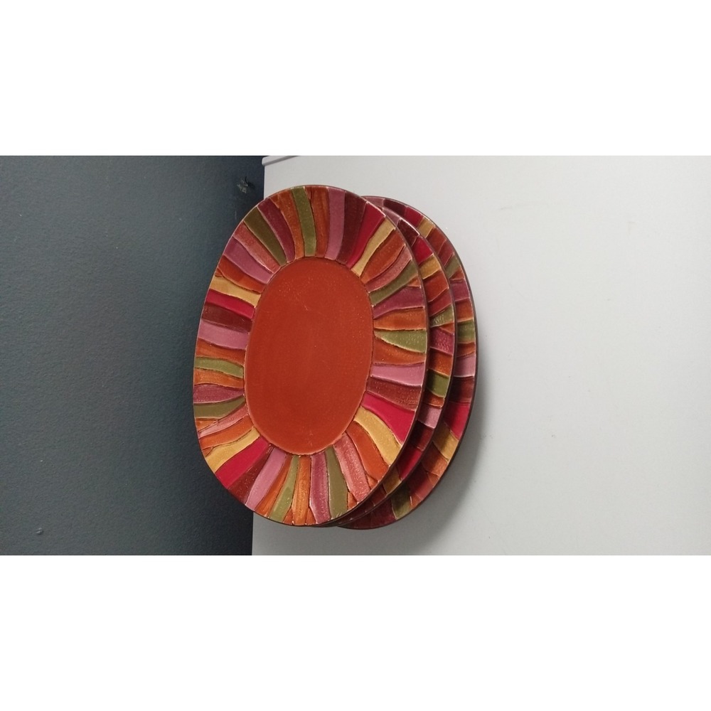 Oval Dinner Plates Set‎ of 3 Colorful Striped Serving Dishes